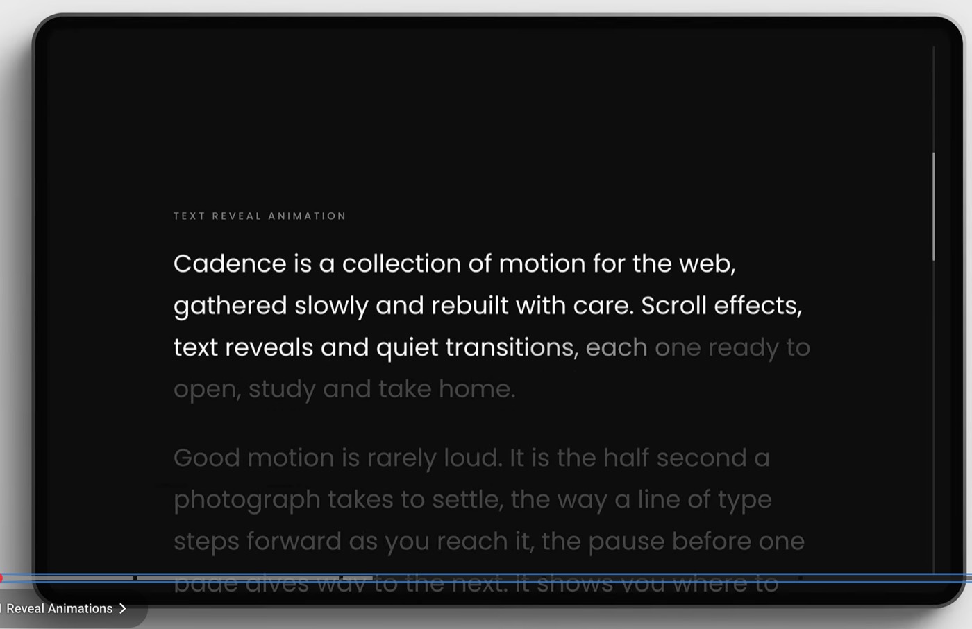 Row 3: Cadence, text reveal