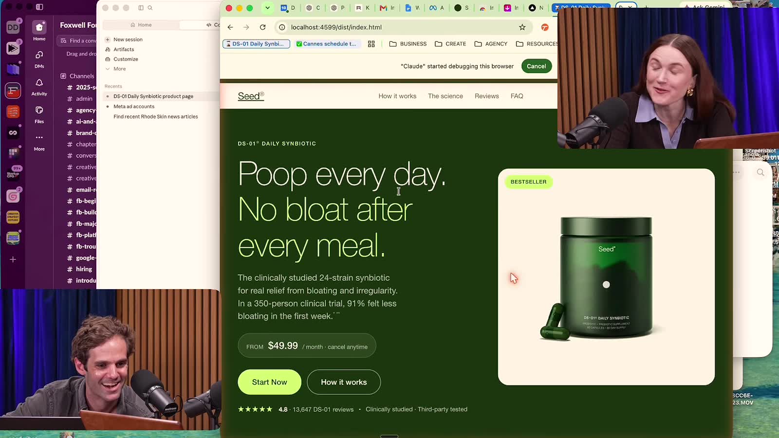 Row 49: Seed DS-01 landing page built from the "Poop Every Day" ad